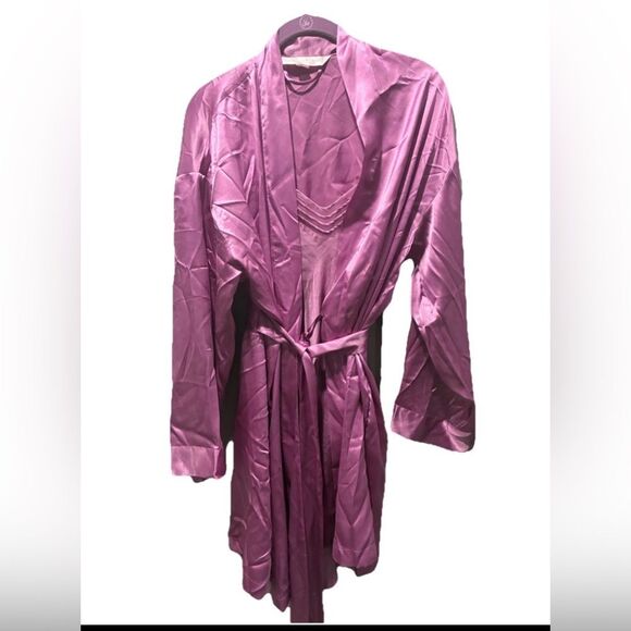 Victoria’s Secret Silk Lingerie Set Purple Slip Dress + Robe (M/OS) - Picture 1 of 11